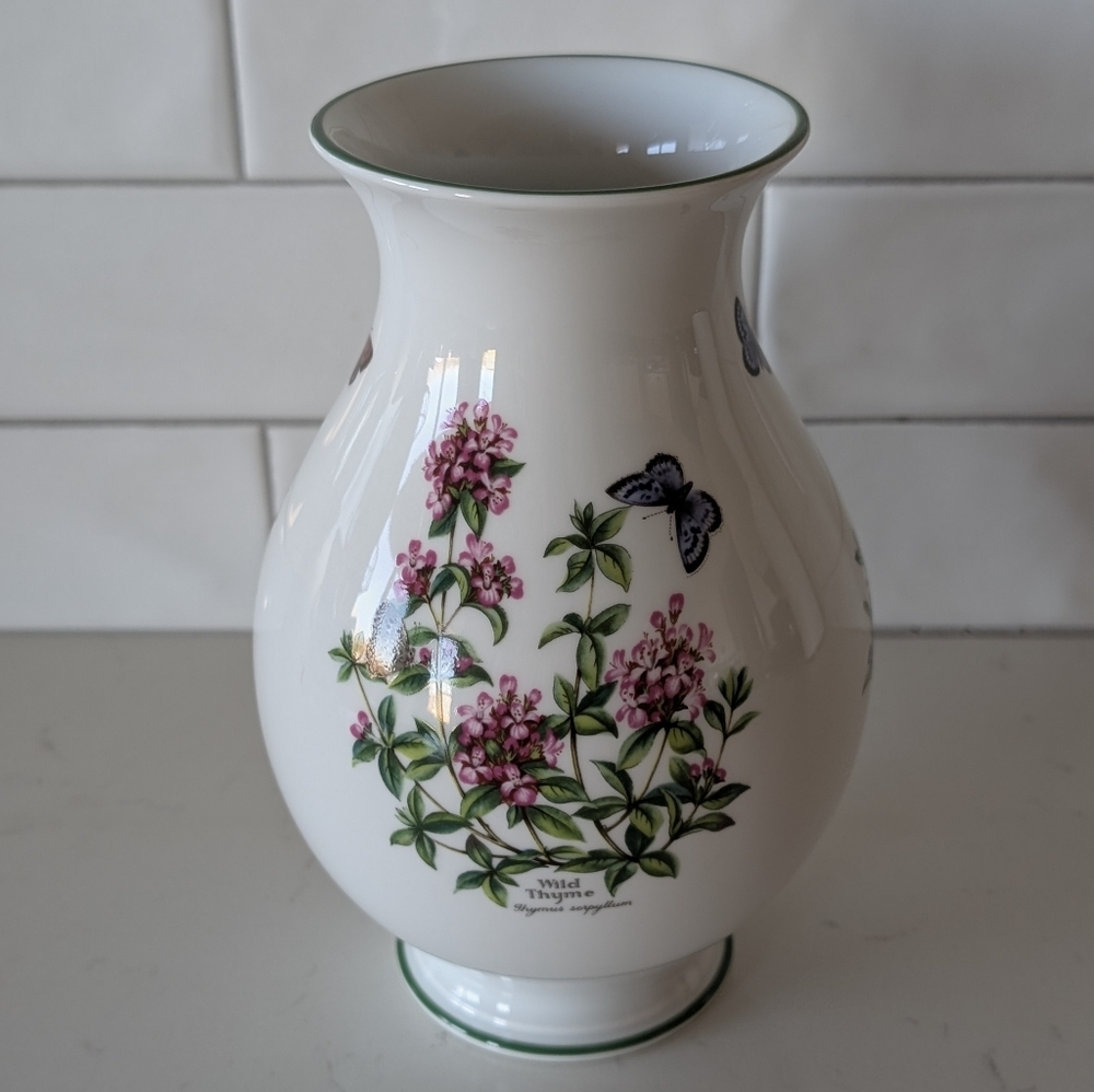 Royal Worcester Herbs Porcelain Butterfly Sage Wild Thyme Flower Vase 9" Tall